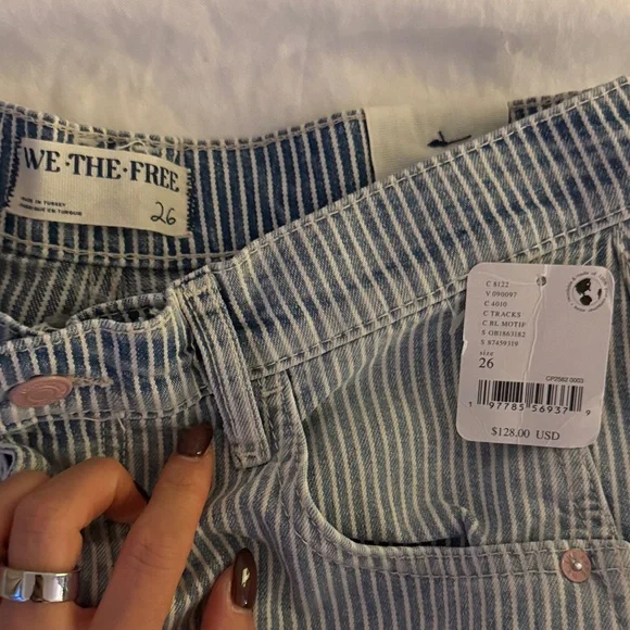 NWT Free people good luck mid rise stripe barrel jeans - Picture 6 of 7